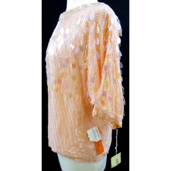 Oleg Cassini Iridescent Sequin Butterfly Blouse - Picture 3 of 6